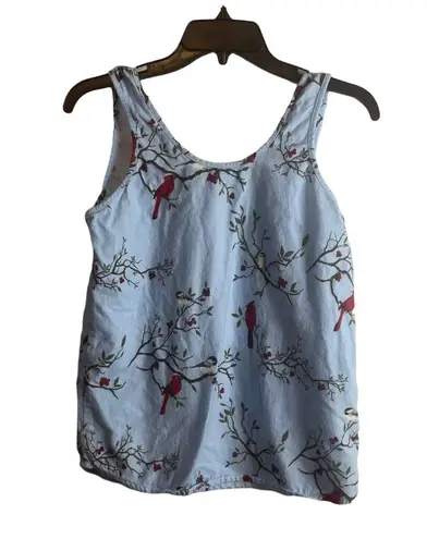 The Vermont Country Store Size Small Cardinal Bird Flannel Blue Novelty Top