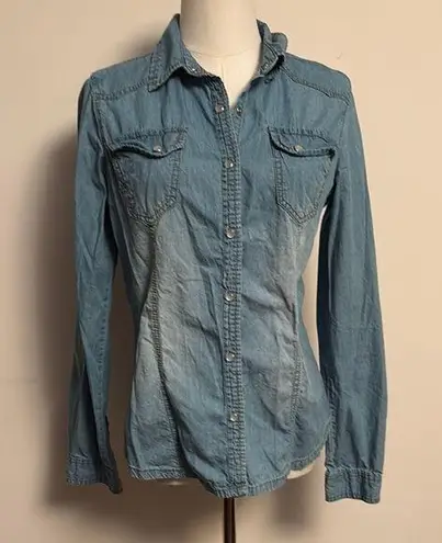 New Look  Blue Fitted Long Sleeve Button Down with snaps - Image 1