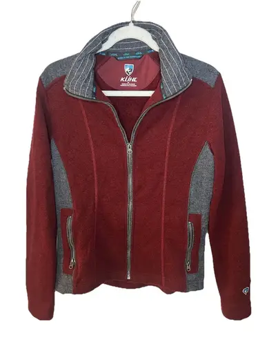 Kuhl Alfpaca Fleece Full Zip Maroon Burgundy Red Gray Sweater Women’s Size Small