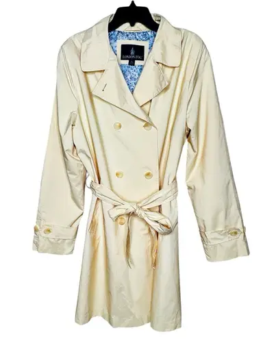 London Fog Trench Coat Butter Yellow Belted Pockets Lined