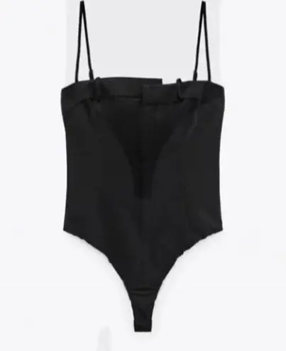 ZARA NWT  Woman Waistband Effect Black Top Bodysuit Size M