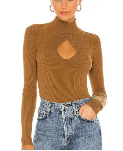 Lovers + Friends  Niko Turtleneck Sweater Fitted Ribbed Camel Brown Medium thumbnail 1