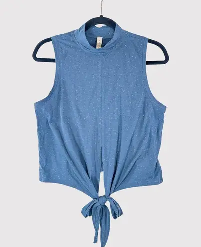Lululemon Women Top Blue Time to Restore Mock Neck Tank Front Tie Stretch Size 8