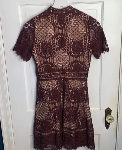 BB Dakota  Burgundy Aria Lace Short Sleeve Fit & Flare Party Dress W-723 Sz 4