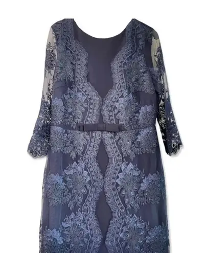 Miss Cristina USA navy blue embroidered lace with rhinestones formal gown LRG Size L