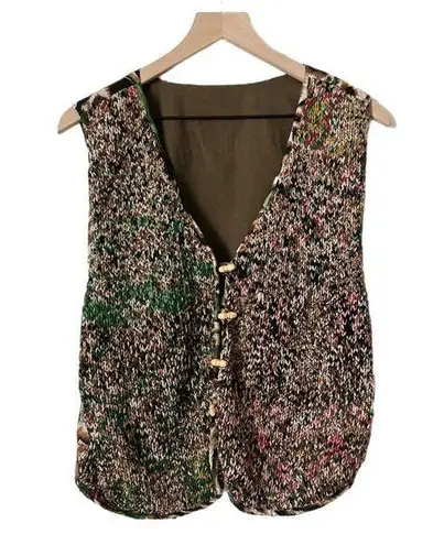 Vintage Knit Rose & Leopard Print Vest Size Medium