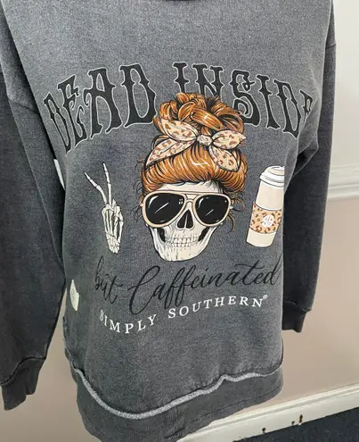 Simply Southern NWT  Skull Coffee Grey Sweatshirt Size Small