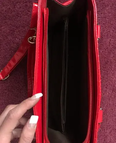 10x10 Crossbody red shiny quilt patent purse