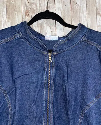 Denim & Co . Stretch Lightweight Zipper Jean Jacket Blue Denim Plus Size 3X