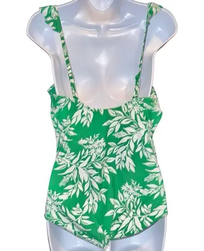 Profile  modern white and green tropical floral design one piece! New