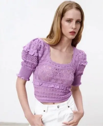 ZARA  Pointelle Knit Lilac Top Size Small