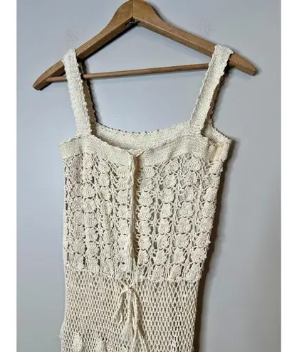 Designed by NT Crochet Maxi Dress Size Medium Cream Boho Hippie Festival Neutral