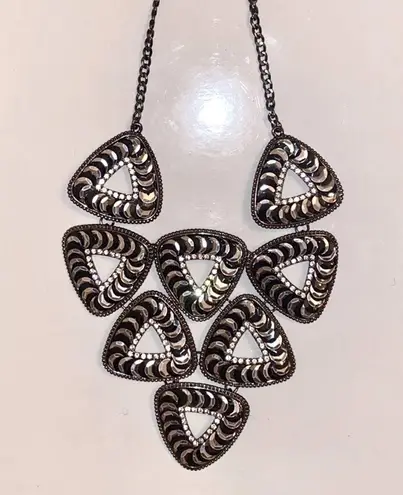 Amrita Singh Noho triangle statement necklace. Black/ silver with crystals. NWT.