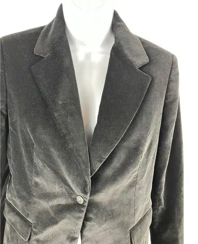 Tahari Size 8 Black Velvet Fitted Long Sleeve One Button Blazer