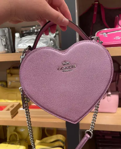 Coach Heart Crossbody Bag in Metalic Crossgrain Leather Lilac CP020