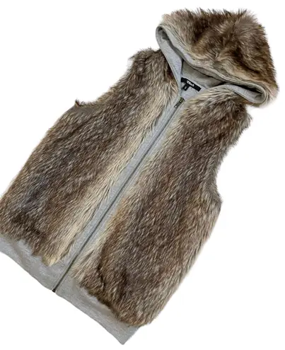 Y2k Faux fur furry hooded vest Gray