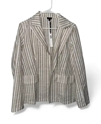 Coco + Carmen Striped Linen Blend Blazer Jacket Neutral Tan White