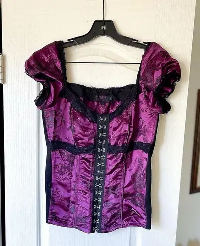 Tripp NYC Vintage Corset Top Purple Brocade Satin Lace Goth Punk Size Large EUC