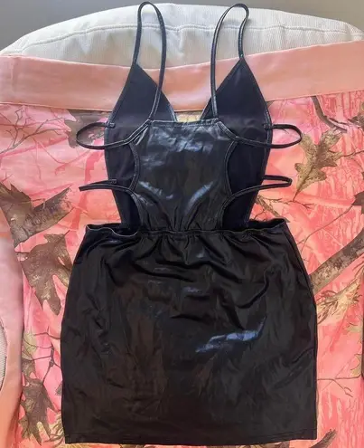 do my self y2k dead stock faux leather cut out club mini dress with tag