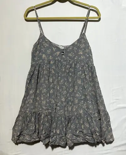 Dress Forum Tank Top Women's Small Gray Floral 100% Rayon Scoop Neck Peplum Hem