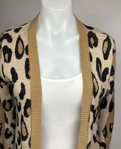 Apt 9 Beige Black Leopard Animal Print Open Front Knit Cardigan Sweater Size M Size M