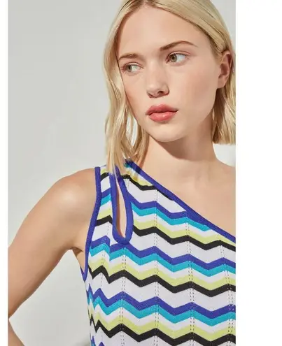 Ming Wang Modern Fit One Shoulder Column Maxi Dress Chevron Soft Knit Large NWT