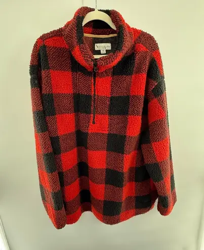 Koolaburra by Ugg 2X Red Buffalo Plaid Sherpa Fleece Half Zip Pullover Plus