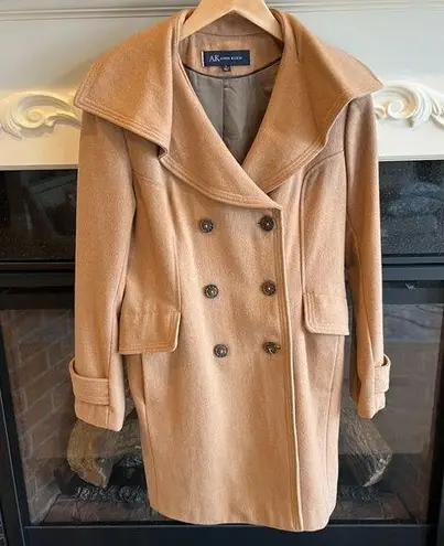 Anne Klein AK  Wool Pea Coat Camel Winter Long Womens Small Classic