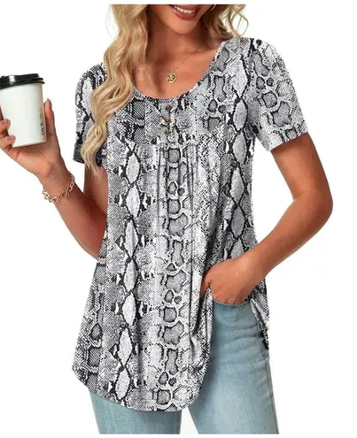 Popyoung Plus Size 3XL Snakeskin Blouse Tunic Rayon Spandex Top White