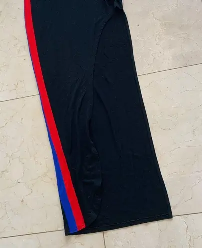 San Joy Like New Black Maxi Dress Sz S with Stripe