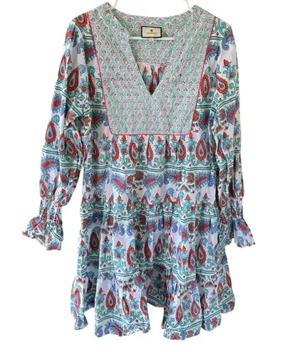 Tuckernuck Teal and Seagrass Block Print Kenzo Dress Blue Size XL