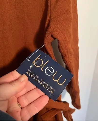 Blew Gauzy Dress Rust Brown Drawstring Ties Tan Size M