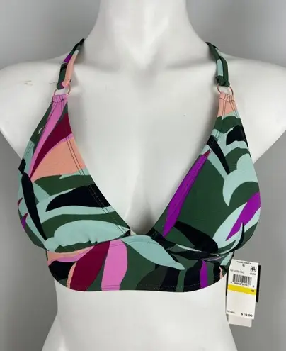 Hula Honey  Tropical Print Stretch Strappy Deep V-Neck Hyper Tropics Bikini Top