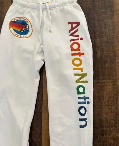 Aviator Nation White/Rainbow Vail Sweatpants Size Small