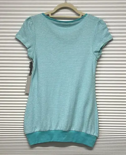 Caslon  NWT Turquoise and White Stripe V-neck Banded Bottom Hem T-Shirt Size XS