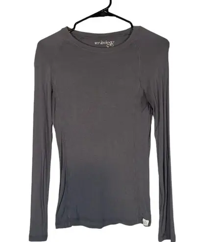 Scrubology Gray Long Sleeve Stretch Medical Scrub Pullover Top Women Sz XS