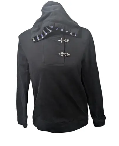 Lauren Jeans Co. by Ralph Lauren Black Toggle Button Hoodie M 100% Cotton Size M