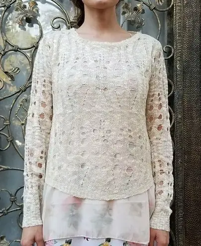 Boutique SALE crochet sweater with sheer layer