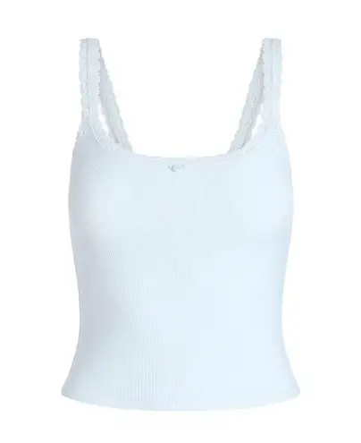 SKIMS Soft Lounge Lace Trim Ribbed Camisole Cami Shirt in Mineral Blue