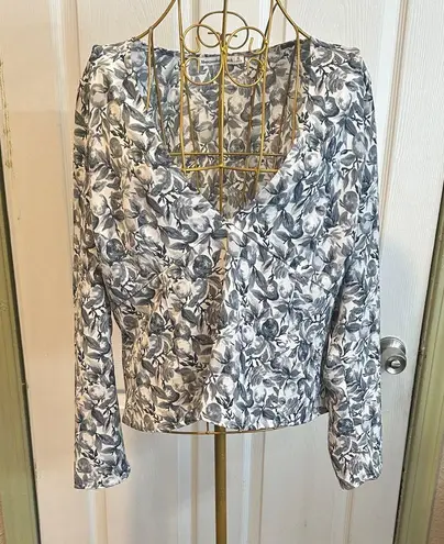 Abercrombie & Fitch  Gray Floral Fruit v neck long sleeve Blouse