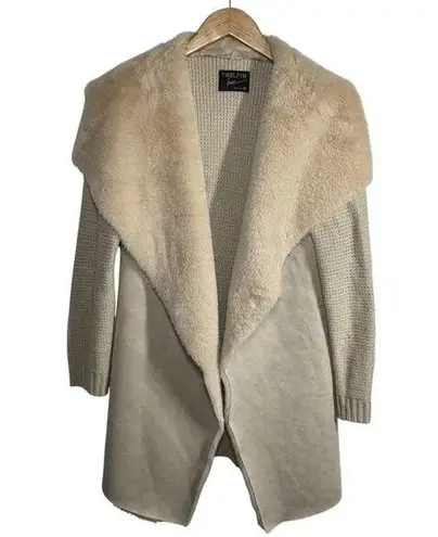 Twelfth Love Cardigan Women M Tan Faux Suede Faux Fur Open Front Spring Jacket Size M
