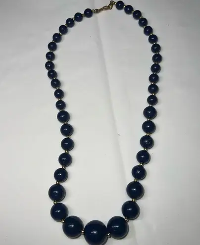 Vintage Blue  Glass Bead with Gold Tone Chain Necklace