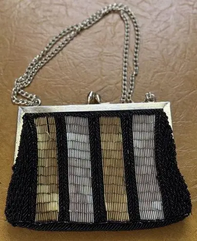 La Regale Vintage LTD Beaded Clutch Purse Black Gold