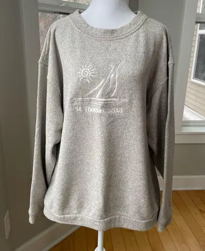 Vintage Basix USA Neutral Tan Oversized St Thomas Beach Fisherman Sweatshirt XL