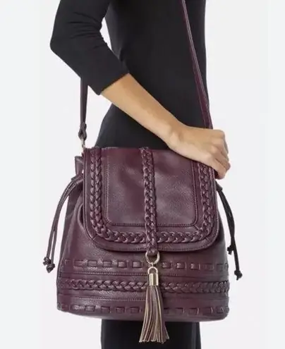 JustFab Colby Shoulder/CrossBody Bag Purse Plum purple faux leather braided detail