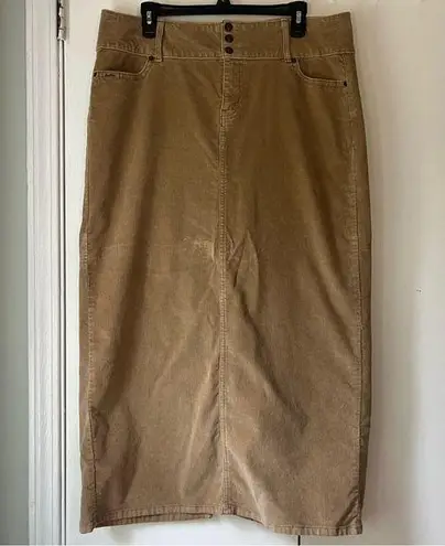 Levi's 🤎 Levi Strauss Tan Corduroy Midi Skirt with Button Closure and Front Pockets - Image 1
