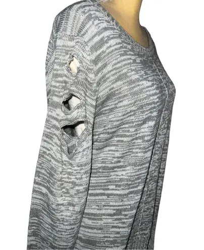 Ashley Stewart  peekaboo sleeved flared hem gray sweater!