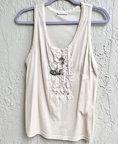 Chloé Chloe Sleeveless Rhinestone Pullover Tank Top Ivory Pink Women's Size XS