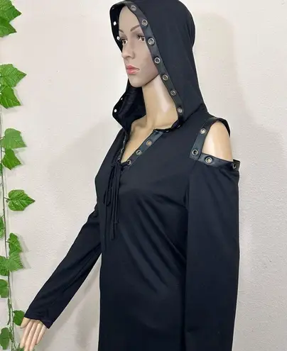 Medieval Goth Hooded Corset Dress New Black