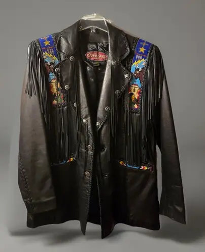 Overland leather jacket blazer lambskin Beaded $1300 Unisex 42 Made In USA Black Size L